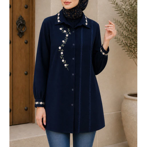تونیک مانتو الیاف طبیعی گلدوزی شده روژین