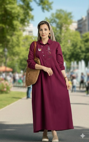 پیراهن الیاف طبیعی گلدوزی مدل نوا