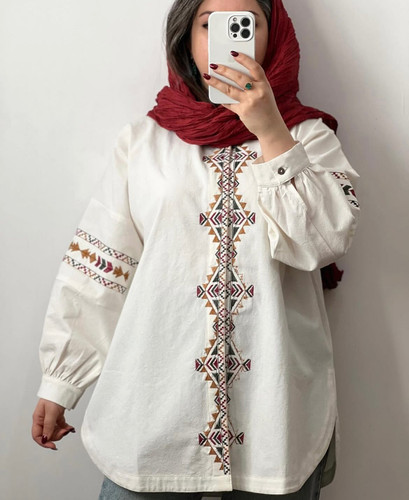 تونیک الیاف طبیعی گلدوزی مدل لوزی