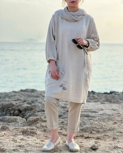 مانتو الیاف طبیعی گلدوزی خاص و مزونی مدل ساحل