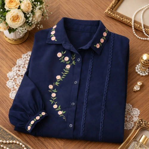 شومیز الیاف طبیعی گلدوزی روژان