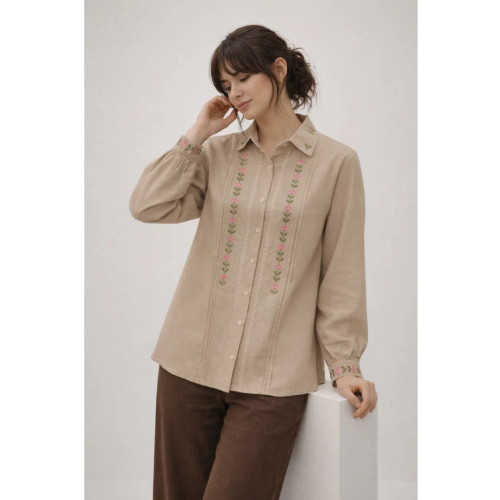 شومیز الیاف طبیعی گلدوزی مدل مهرگُل