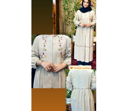 مانتو الیاف طبیعی گلدوزی شده مدل ستاره