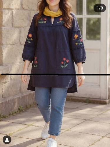 تونیک مانتویی الیاف طبیعی گلدوزی مدل باغچه