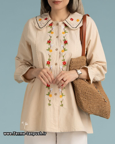 تونیک مانتو گلدوزی مدل عروسکی الیاف طبیعی
