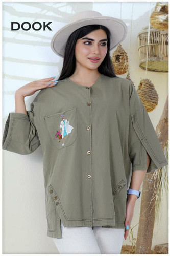 تونیک مانتو الیاف طبیعی گلدوزی مدل دختر یا ارغوان