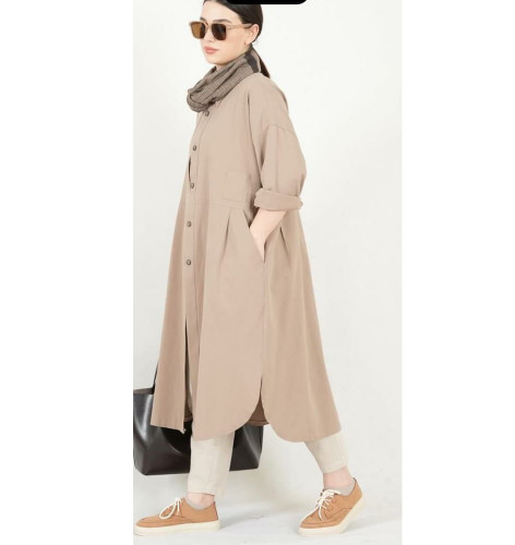 مانتو الیاف طبیعی دکمه دار مدل کژال یا ساحل