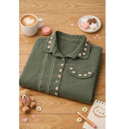 شومیز الیاف طبیعی گلدوزی گل بهار