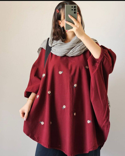 تونیک الیاف طبیعی عروسکی گلدوزی مدلی پانچی